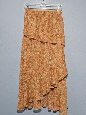 Free People Floral Tiered Maxi Skirt - Orange/Pink